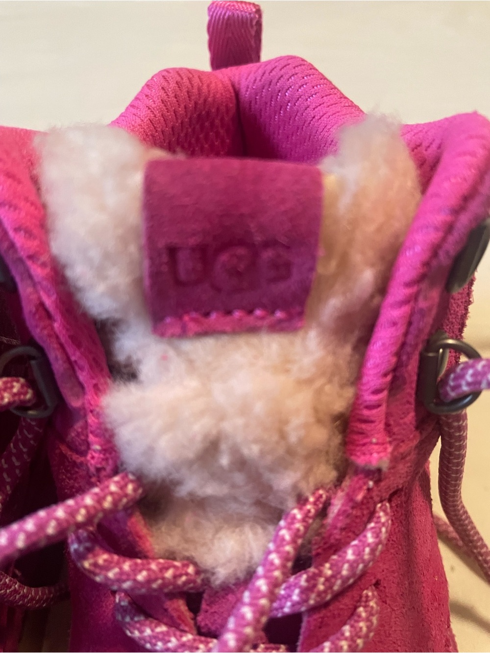 UGG Kids Pink Suede Lace-Up Boots